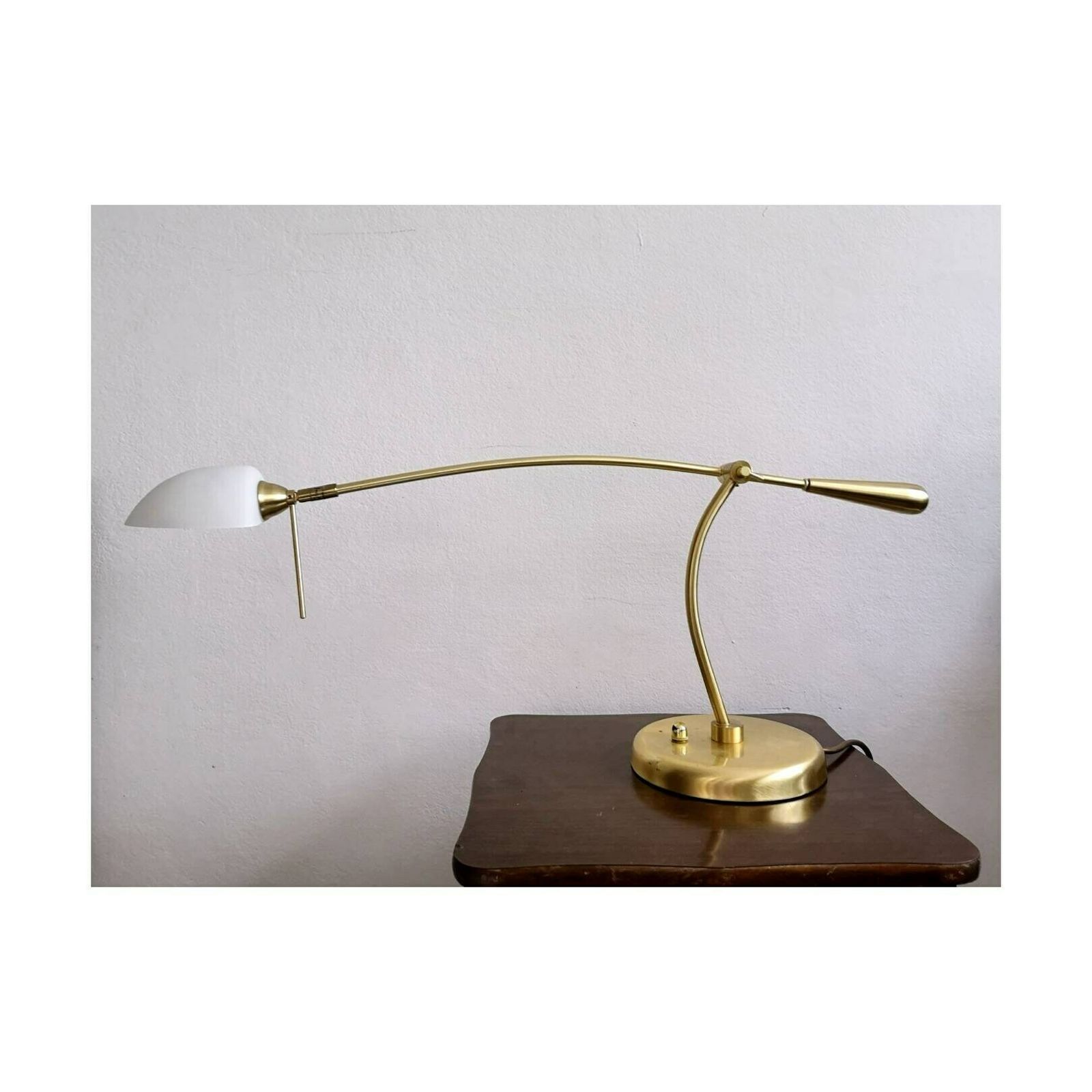 Mid Century Modern Desk Lamp By Fischer Leuchten // Adjustable Desk Lamp With Opaline Glass Shade // Made In West Germany In 1970s photo Lighting
