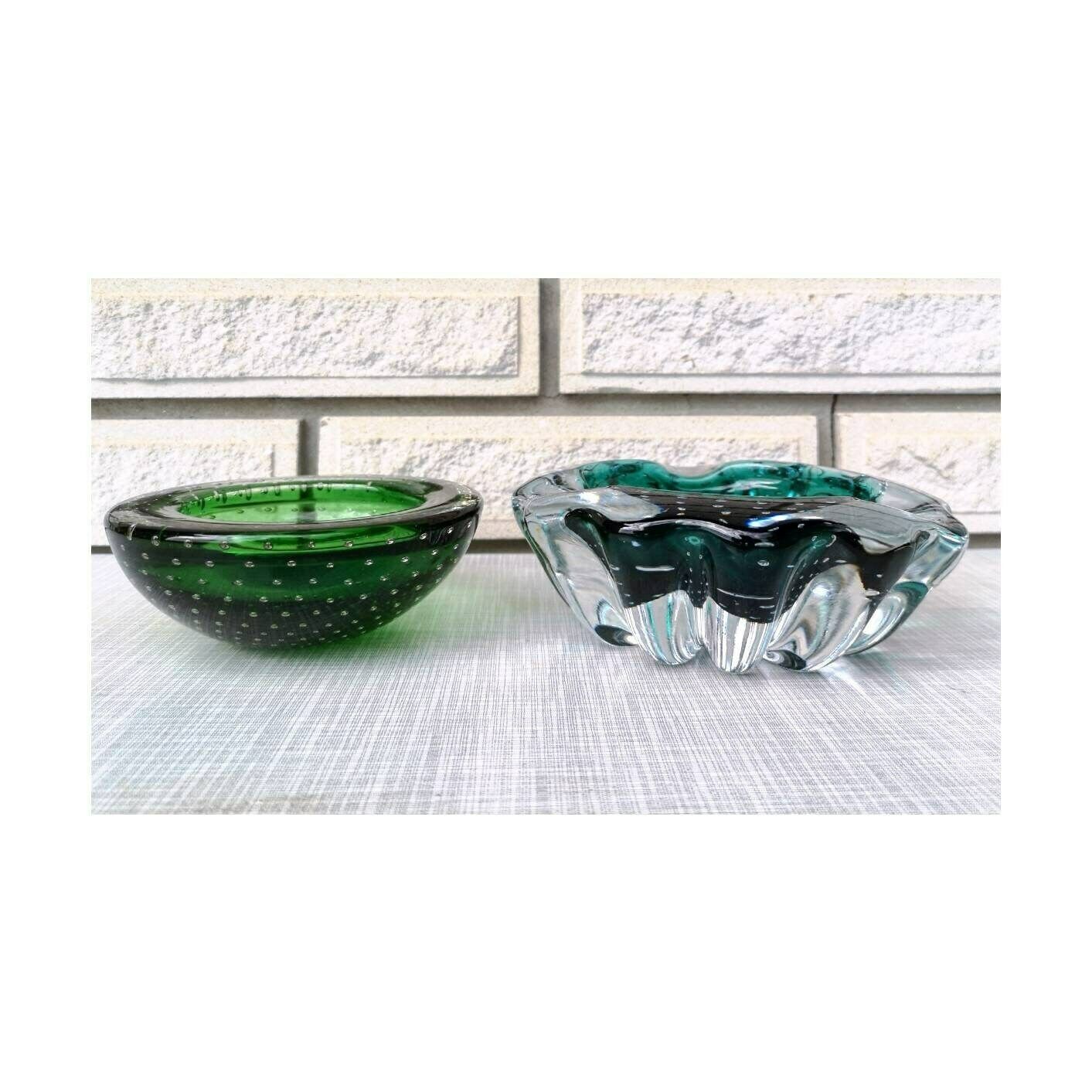 Mid Century Modern Murano Glass Ashtray Bullicante Glass With Air Bubbles // Bullicante Bubble Glass Ashtray // Made In Italy In 1950s photo furniture