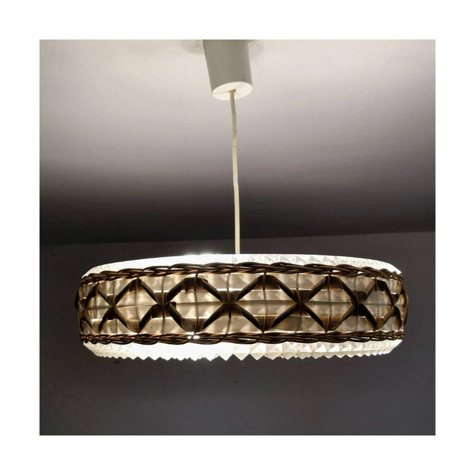 Rare Mid Century Modern Pendant Light Done In Lucite And Rattan // Beautiful Space Age Ufo Chandelier // Made In West Germany In 1970s photo 350.0