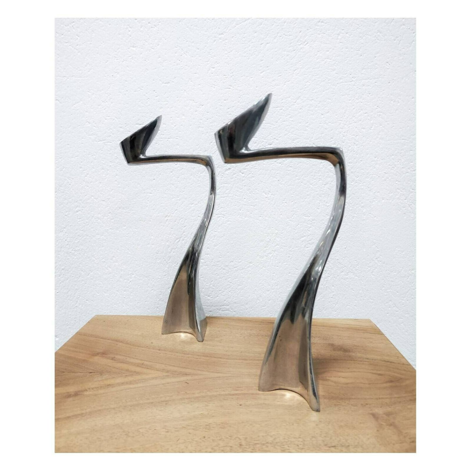 Pair Of Postmodernist Candlestick Holders In Aluminum By Matthew Hilton For Scp England // Swan Candle Holders // Made In England In 1987