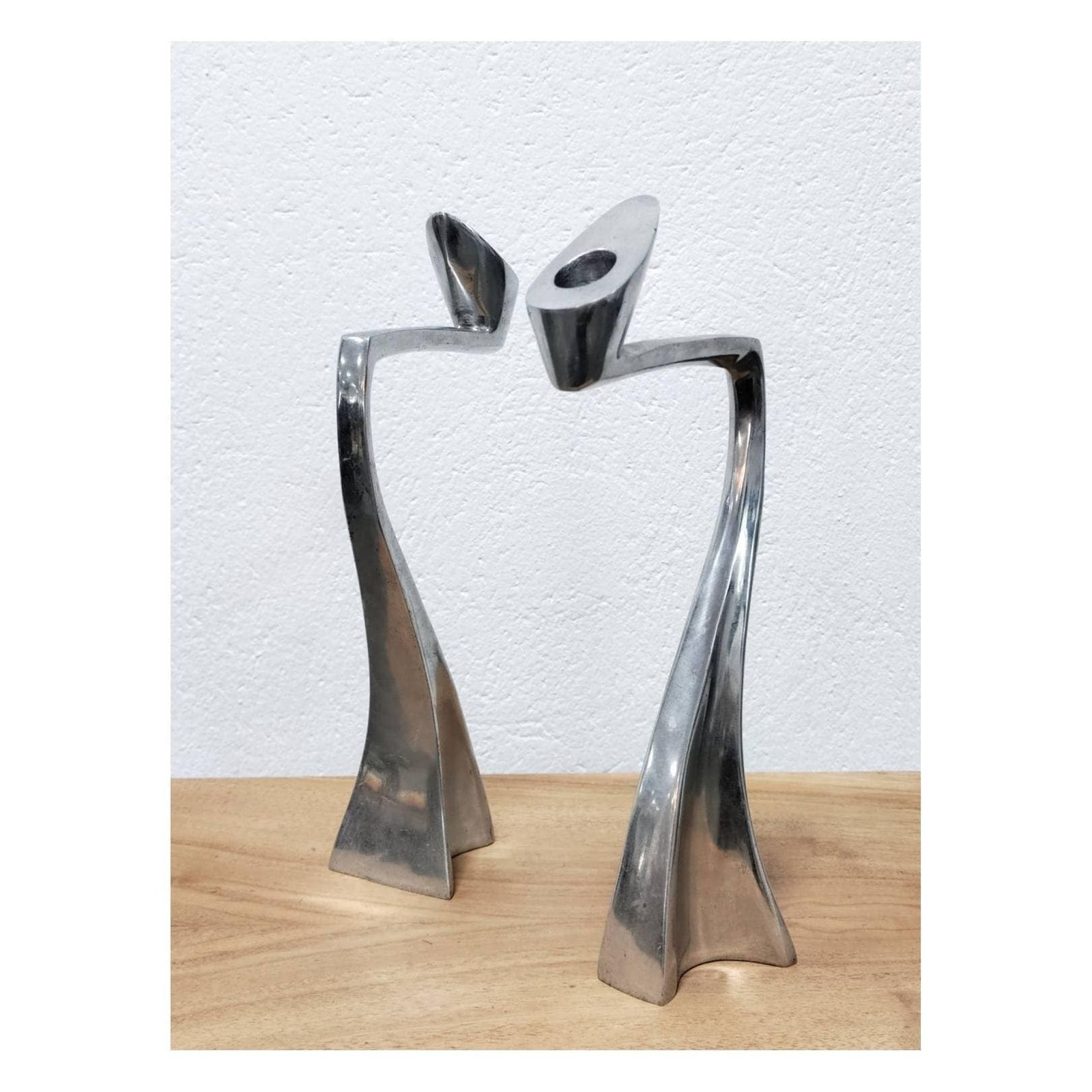Pair Of Postmodernist Candlestick Holders In Aluminum By Matthew Hilton For Scp England // Swan Candle Holders // Made In England In 1987 photo buy