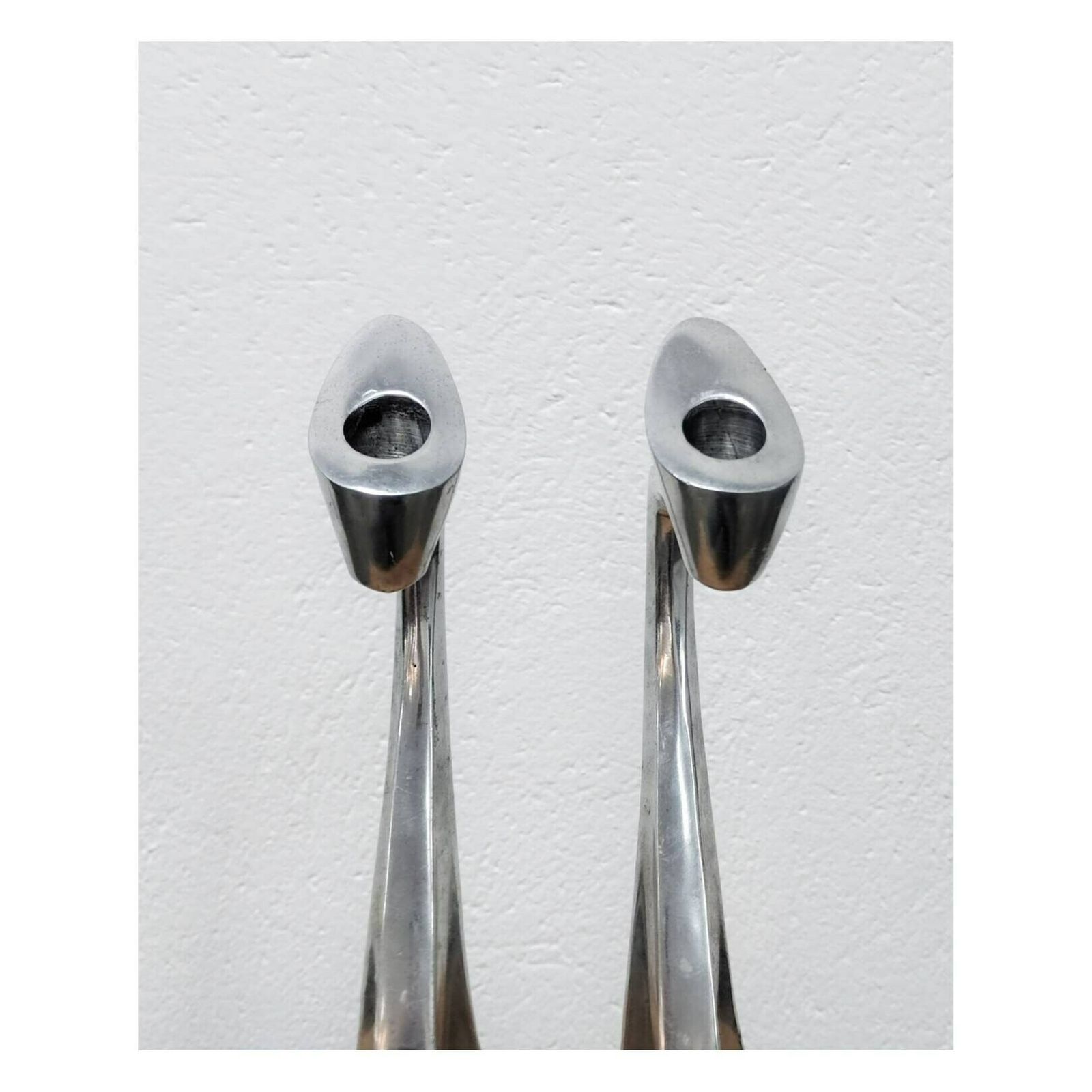 Pair Of Postmodernist Candlestick Holders In Aluminum By Matthew Hilton For Scp England // Swan Candle Holders // Made In England In 1987 photo vintage