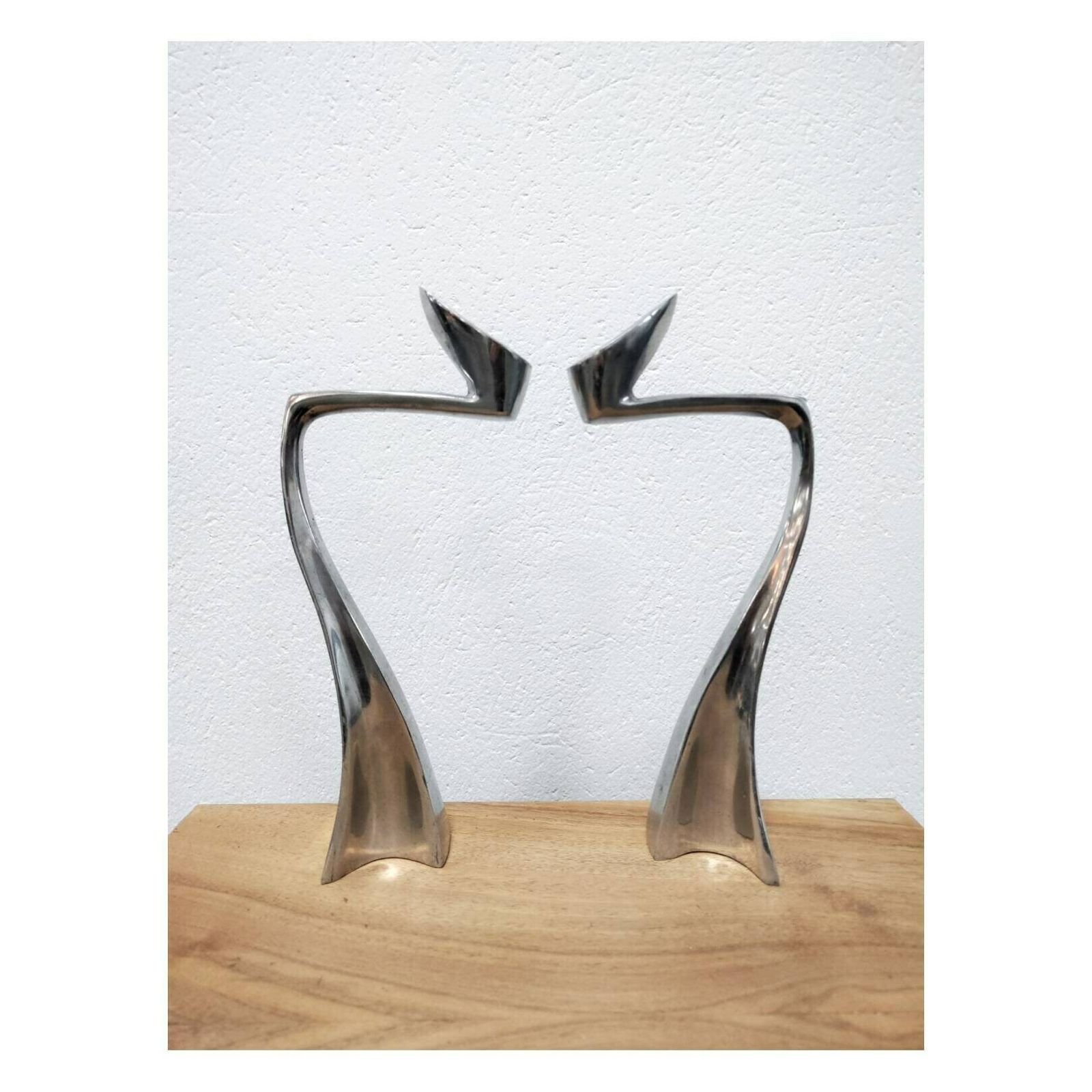photo for sale Pair Of Postmodernist Candlestick Holders In Aluminum By Matthew Hilton For Scp England // Swan Candle Holders // Made In England In 1987