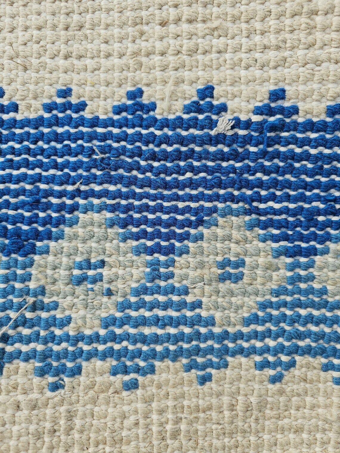 Extra Large Blue And Cream Modernist Woolen Rug // Xl Vintage Rug // Mid Century Modern Rug //Made In West Germany In 1980s photo 1800.0