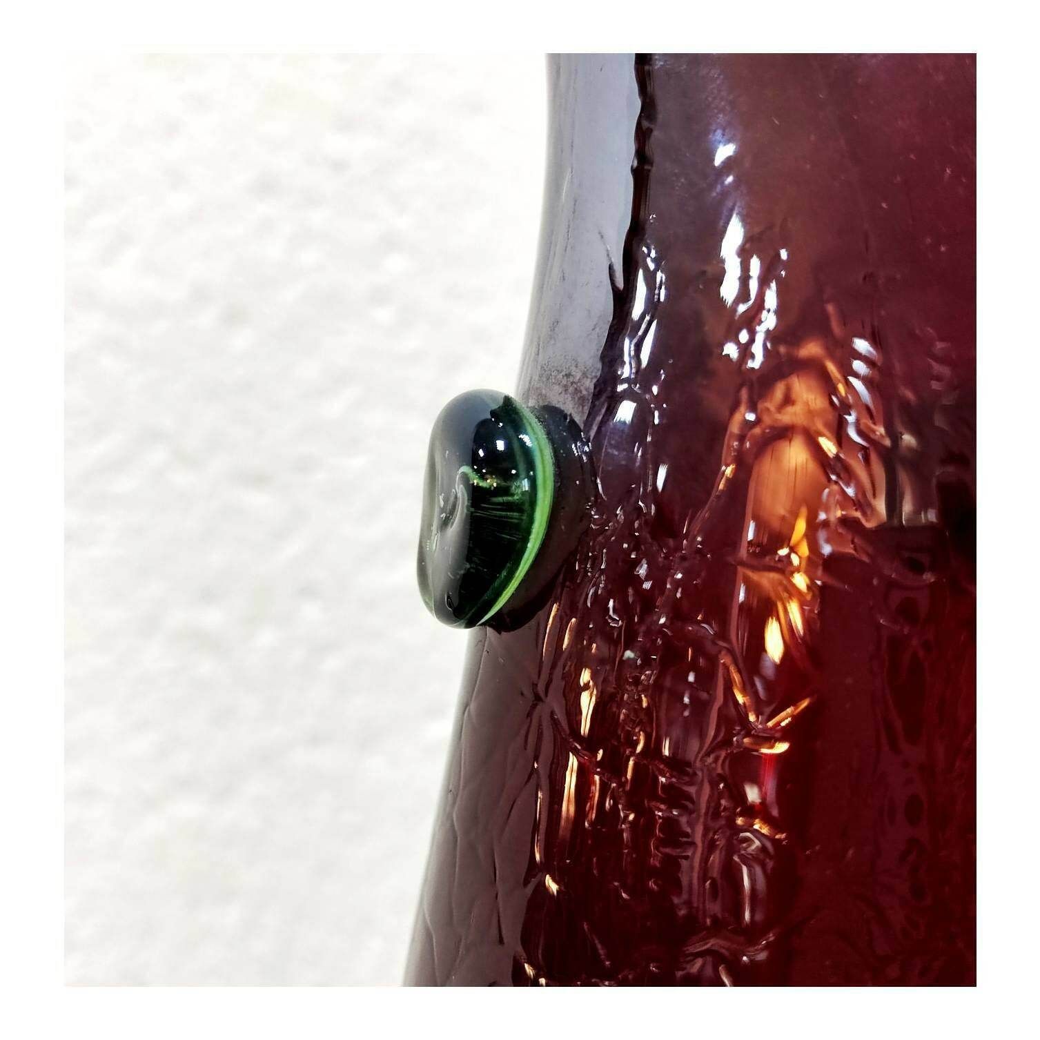 Gorgeous And Rare Heart Shaped Murano Glass Vase // Bi Colour Glass Vase In Burgundy And Green // Made In Italy In 1960s photo for sale