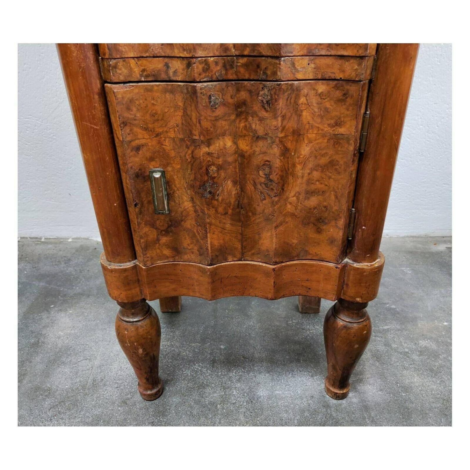 Pair Of Antique Nightstands In Walnut Burl And Marble // Art Deco Nightstands // Art Deco Bedside Cabinets // Made In Italy In 1920s photo Furniture