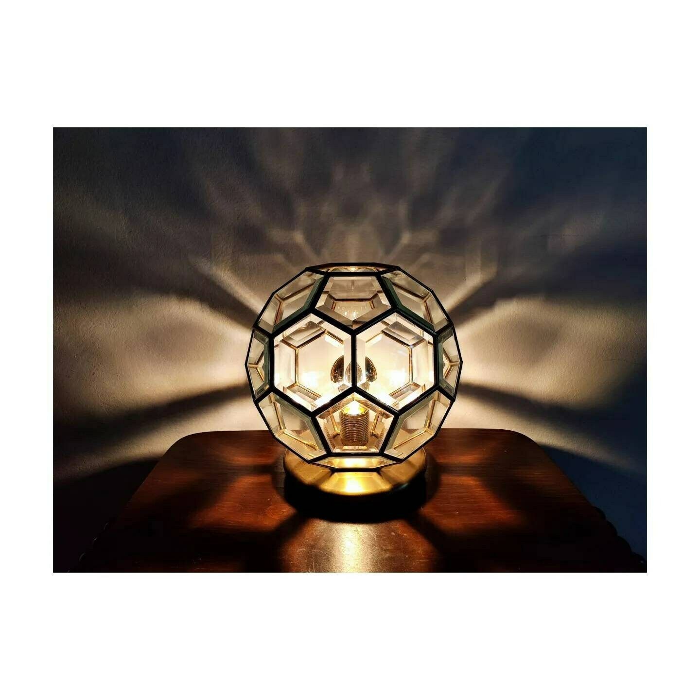 Adolf Loos Style Lamp // Brass And Faceted Glass Table Lamp // Art Deco Lamp // Geometrical Lamp // Made In Austria In 1960s photo furniture
