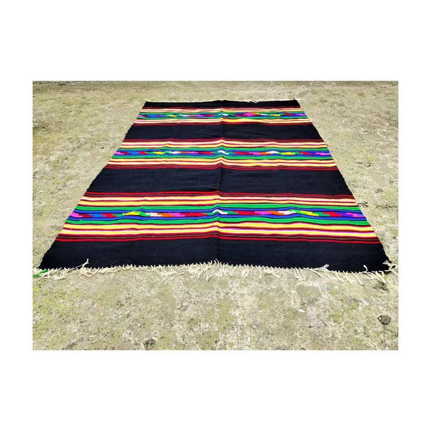 Very Rare Mid Century Modern Yugoslav Kilim With Geometrical Patterns // Handwoven Rainbow Kilim // Made In Yugoslavia In 1960s photo for sale