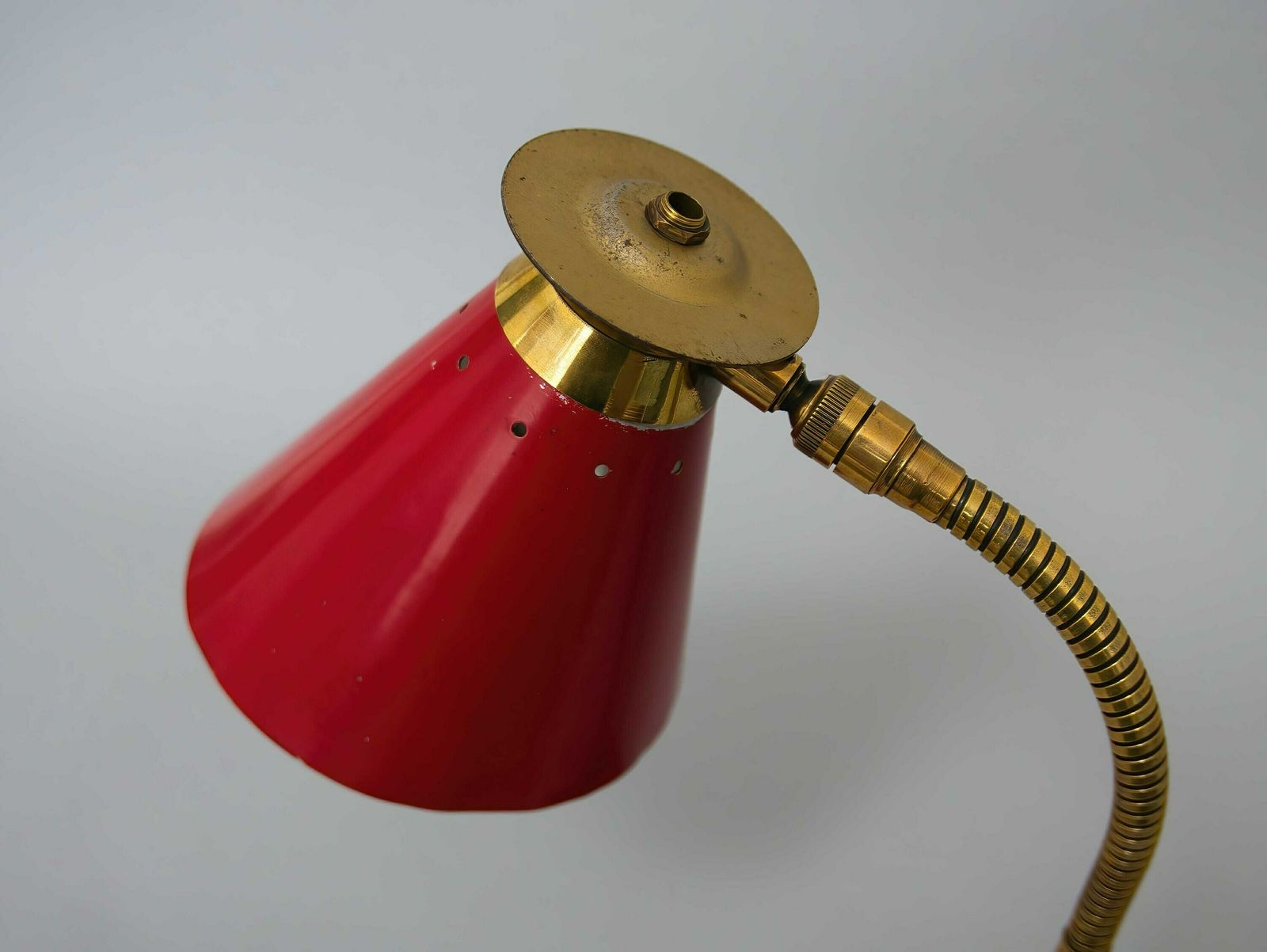 Red And Gold Vintage Mid Century Gooseneck Desk Lamp, French, 1950s: Stylish Illumination For Home Decor photo buy