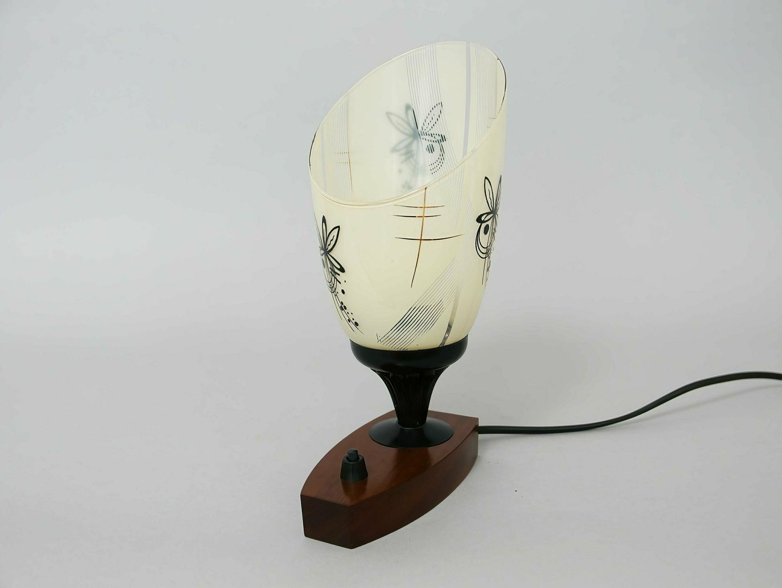 Vintage Mid Century Desk Lamp With Wooden Base & Glass Pendant Shade, Germany, 1950s: Stylish Illumination For Home Decor photo vinterior