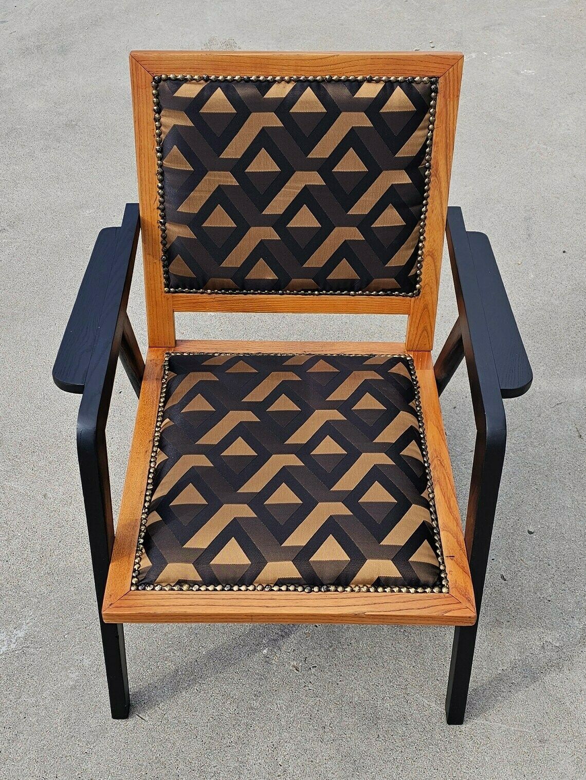 photo furniture Very Rare Refurbished Mid Century Modern Armchairs In Oak Wood And Jacquard Fabric // Made In Yugoslavia In 1950s