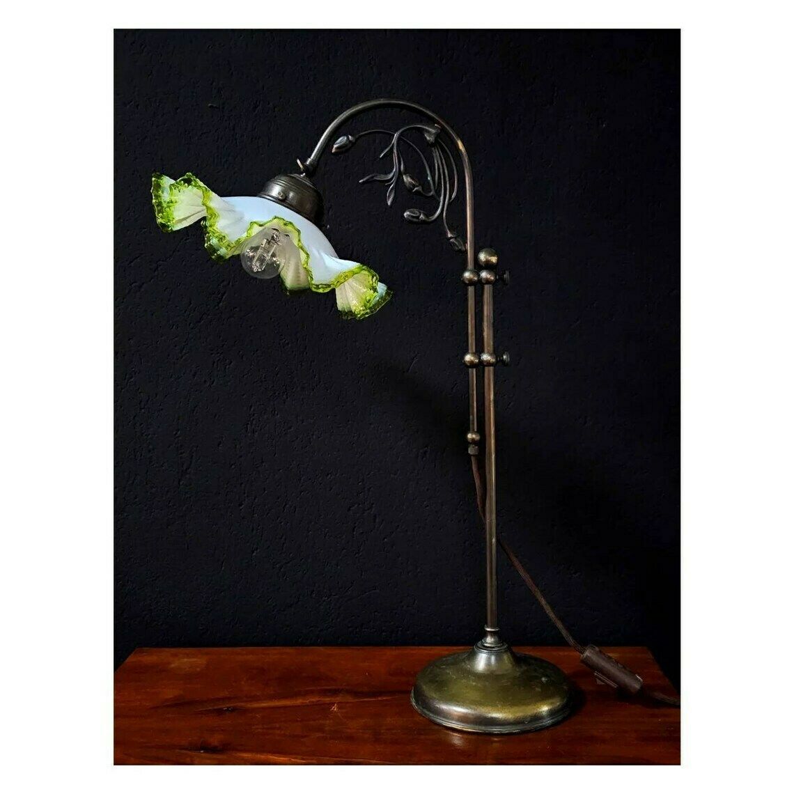 Very Rare Antique Table Lamp // Art Deco Table Lamp In Brass And Opaline Glass // Made In Austria In 1920s photo 450.0
