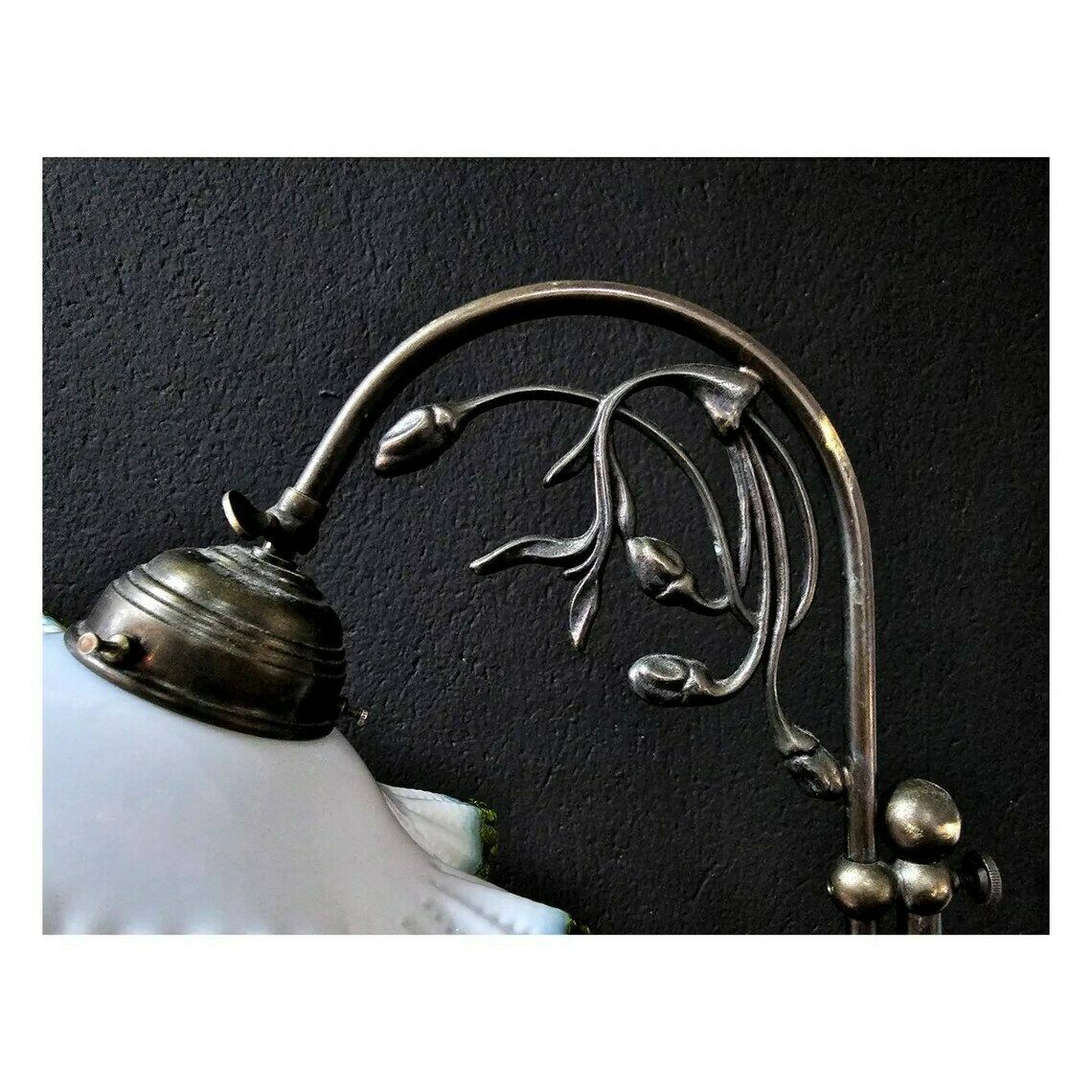 Very Rare Antique Table Lamp // Art Deco Table Lamp In Brass And Opaline Glass // Made In Austria In 1920s photo vinterior