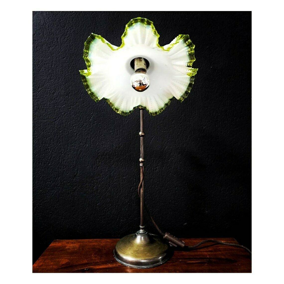 Very Rare Antique Table Lamp // Art Deco Table Lamp In Brass And Opaline Glass // Made In Austria In 1920s photo vintage