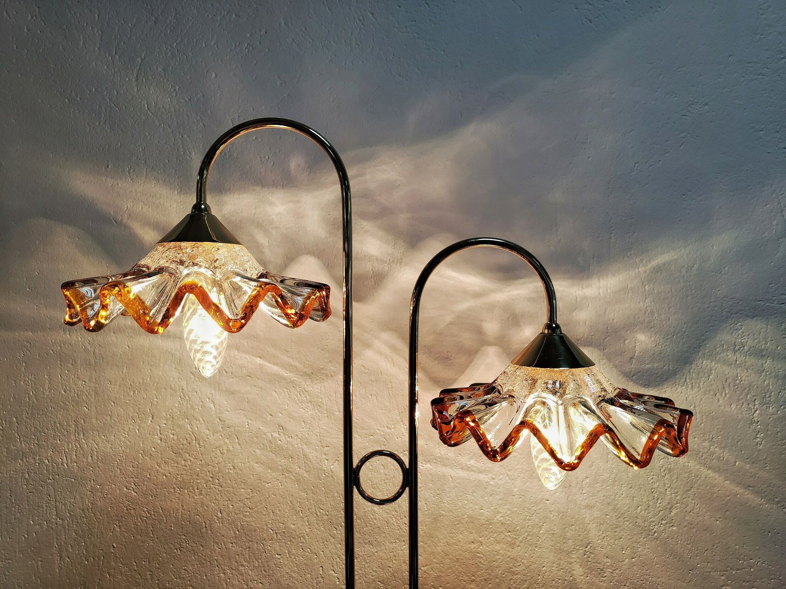 Mid Century Modern Brass Table Lamp With Murano Glass Shades By Mazzega // Murano Glass Table Lamp // Made In Italy In 1970s photo vinterior