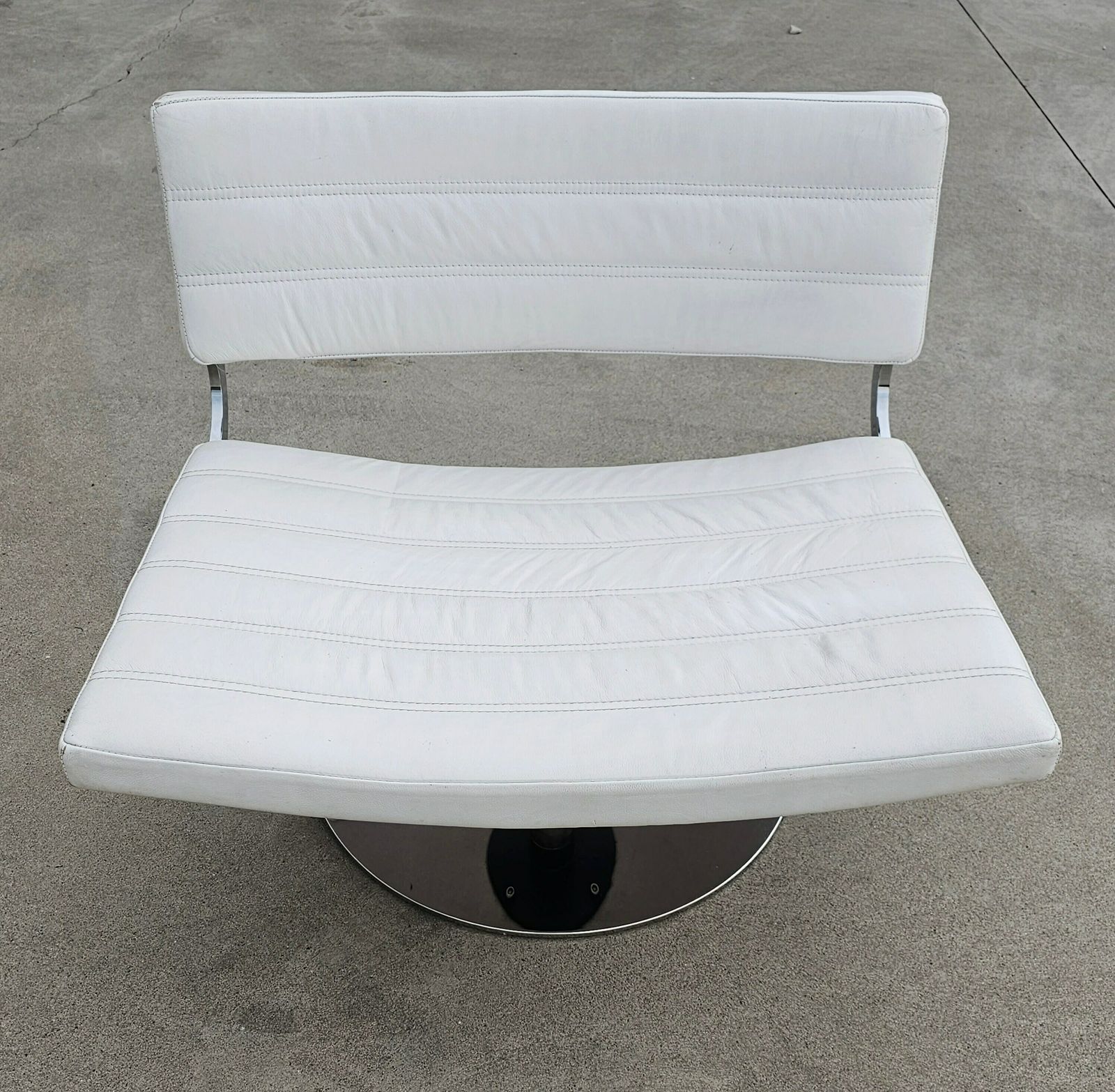 Pair Of Postmodern Swivel Lounge Chairs In White Leather And Chrome // Revolving Lounge Chairs // Made In Italy In 1970s photo Furniture
