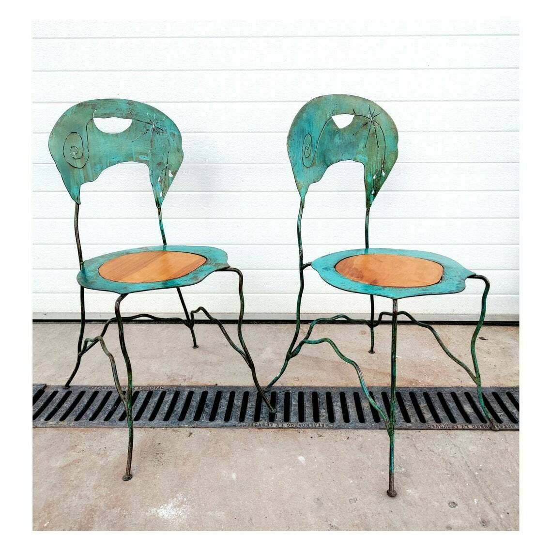 Pair Of Abstract Art Handmade Chairs By Bohuslav Horak// Postmodern Sculptural Chairs // Made In Czechoslovakia In 1980s