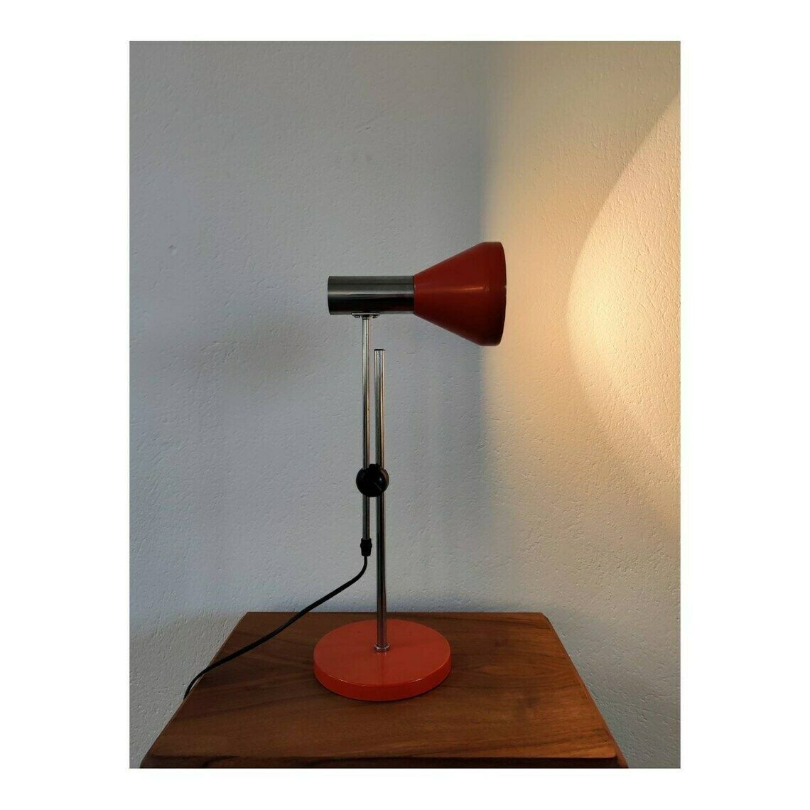 Rare Vintage Desk Lamp Designed By Josef Hurka // Vintage Orange And Chrome Desk Lamp // Made In Germany In 1970s photo Lighting