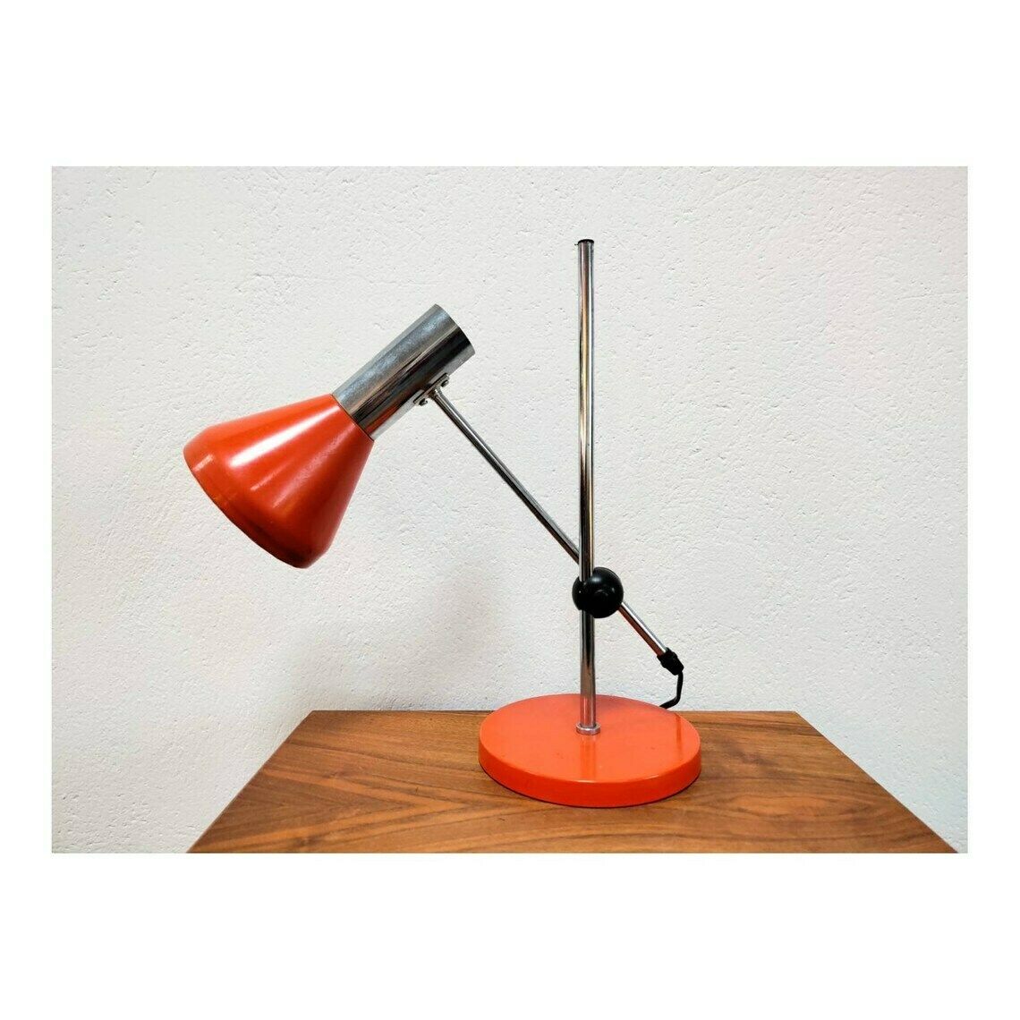 Rare Vintage Desk Lamp Designed By Josef Hurka // Vintage Orange And Chrome Desk Lamp // Made In Germany In 1970s photo vinterior