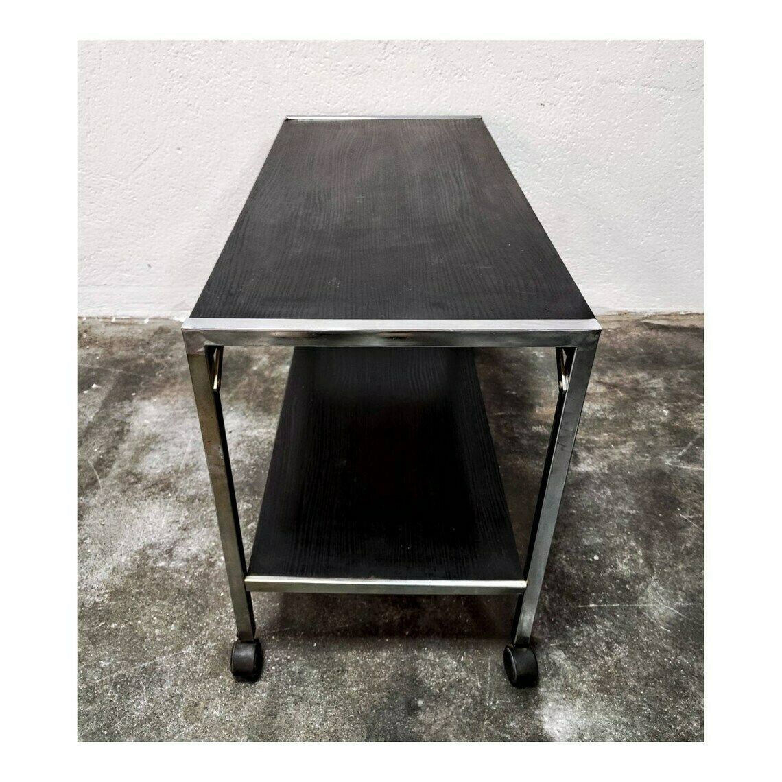 Vintage Side Table In Black Finish And Chrome // Vintage Black And Silver Serving Trolley // Made In Germany In 1970s photo buy