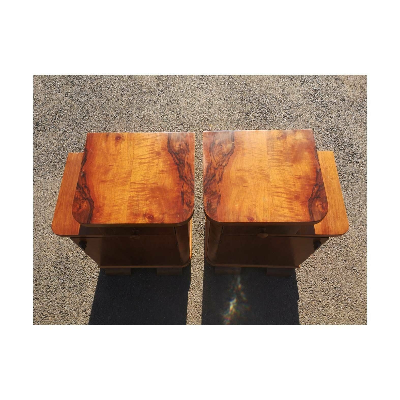 Pair Of Beautiful Art Deco Nightstands // Antique Bedside Tables // Pair Of Antique Bedside Cabinets // Made In Yugoslavia In 1930s photo vinterior