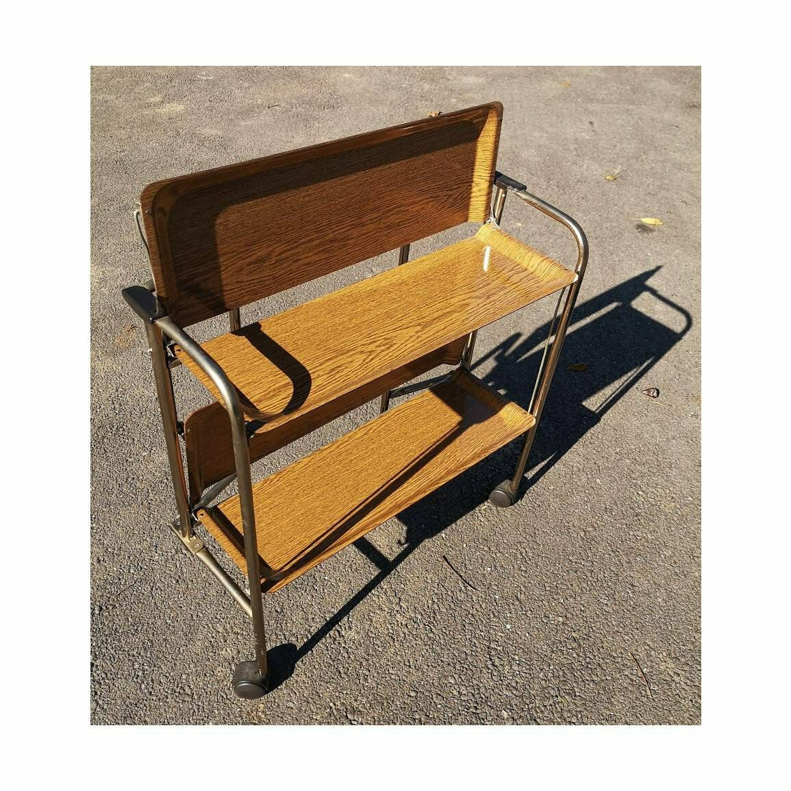 Mid Century Modern Collapsible Serving Trolley // Vintage Bar On Wheel // Rolling Mini Bar // Made In West Germany In 1970s photo Furniture