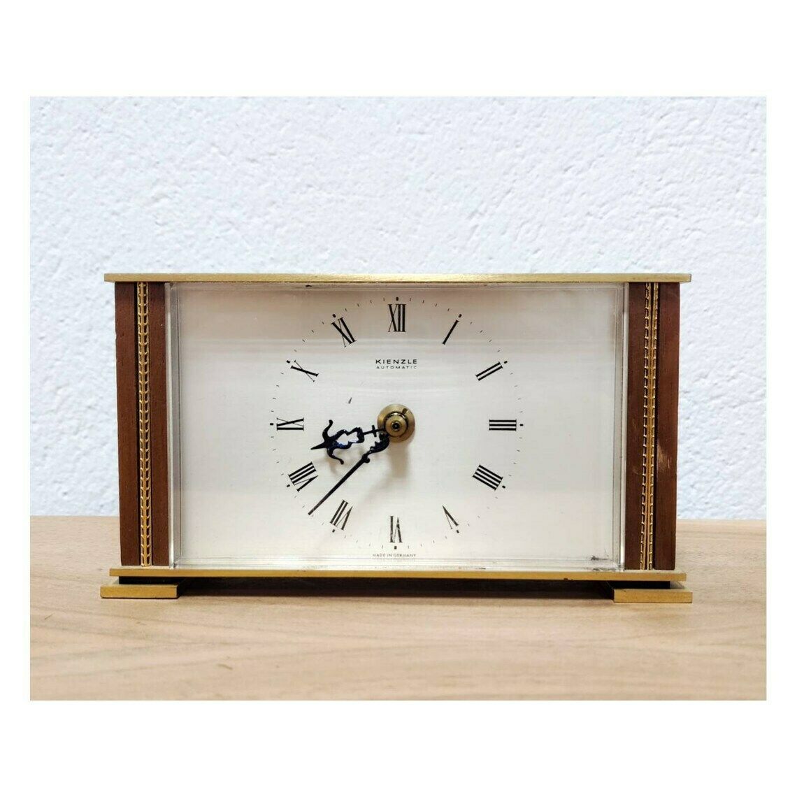 Hollywood Regency Bronze And Teak Table Clock // Vintage Kienzle Clock // Made In Germany In 1960s photo for sale