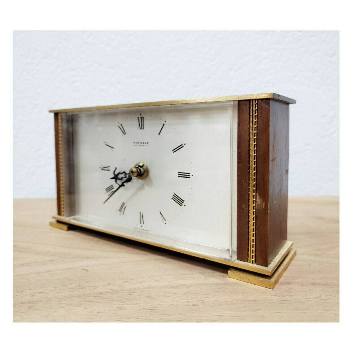 Hollywood Regency Bronze And Teak Table Clock // Vintage Kienzle Clock // Made In Germany In 1960s photo 350.0