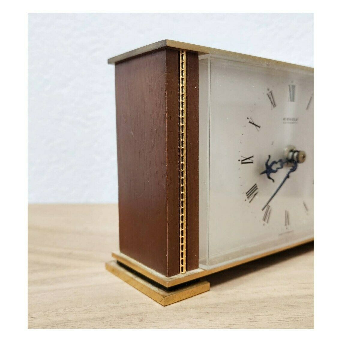 Hollywood Regency Bronze And Teak Table Clock // Vintage Kienzle Clock // Made In Germany In 1960s photo vinterior