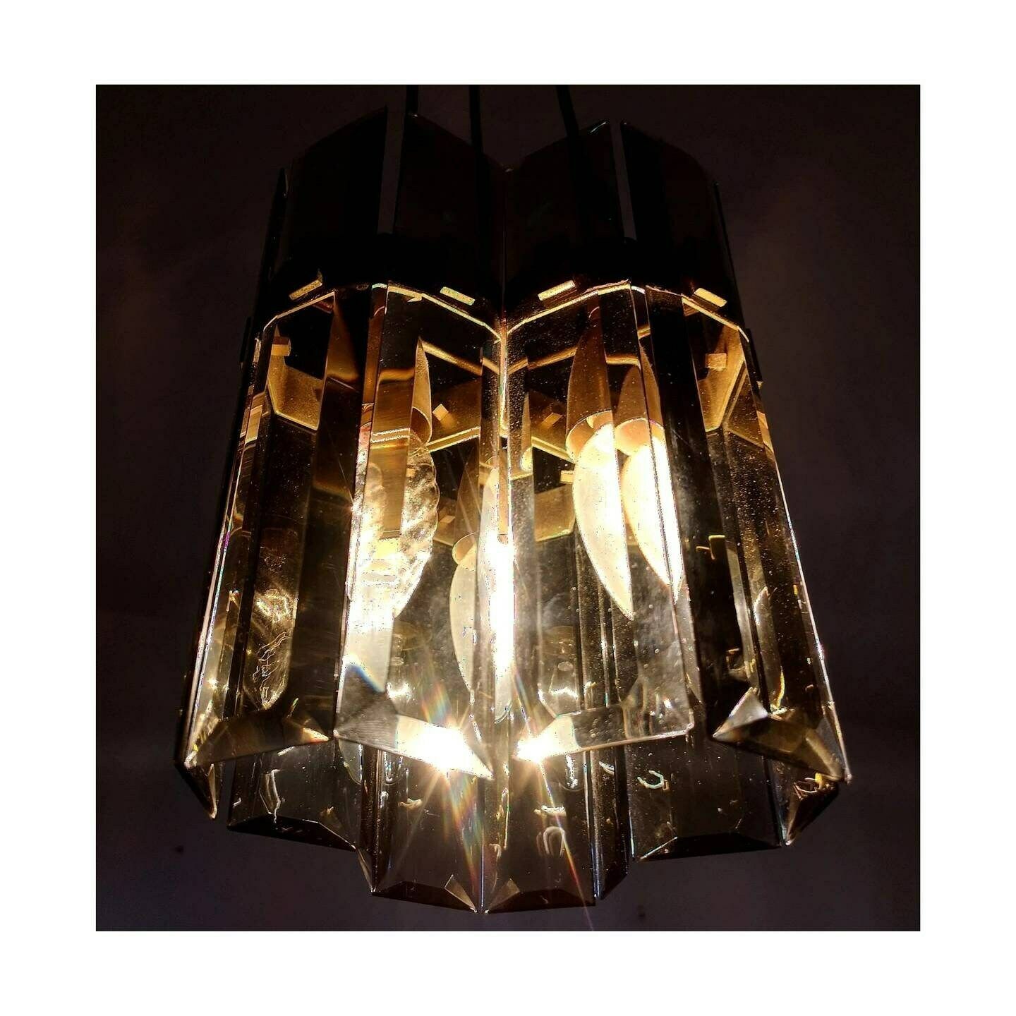 Fontana Arte Light Pendant And Pair Of Sconces // Fontana Arte Wall Lamps // Smoked Glass Pendant // Made In Italy In 1970s photo 2500.0