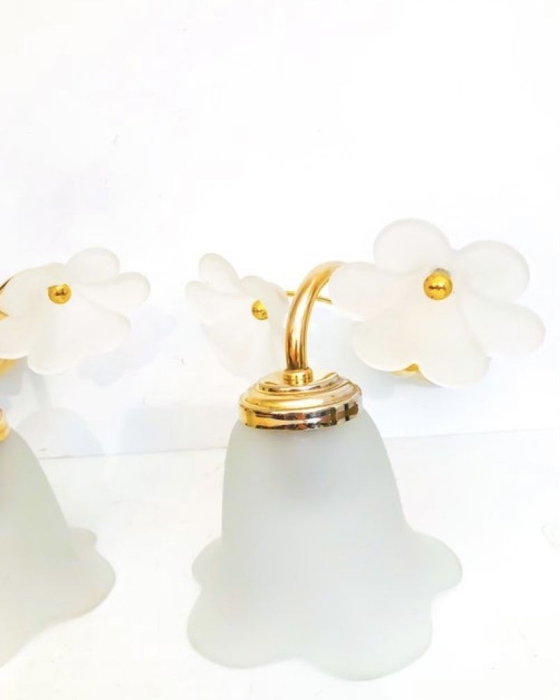 Set Van 2 Messing Art Deco Muurlampen Bloem – Set Of 2 Brass Art Deco Wall Lamps Flower, 1950 – 1974 photo Lighting