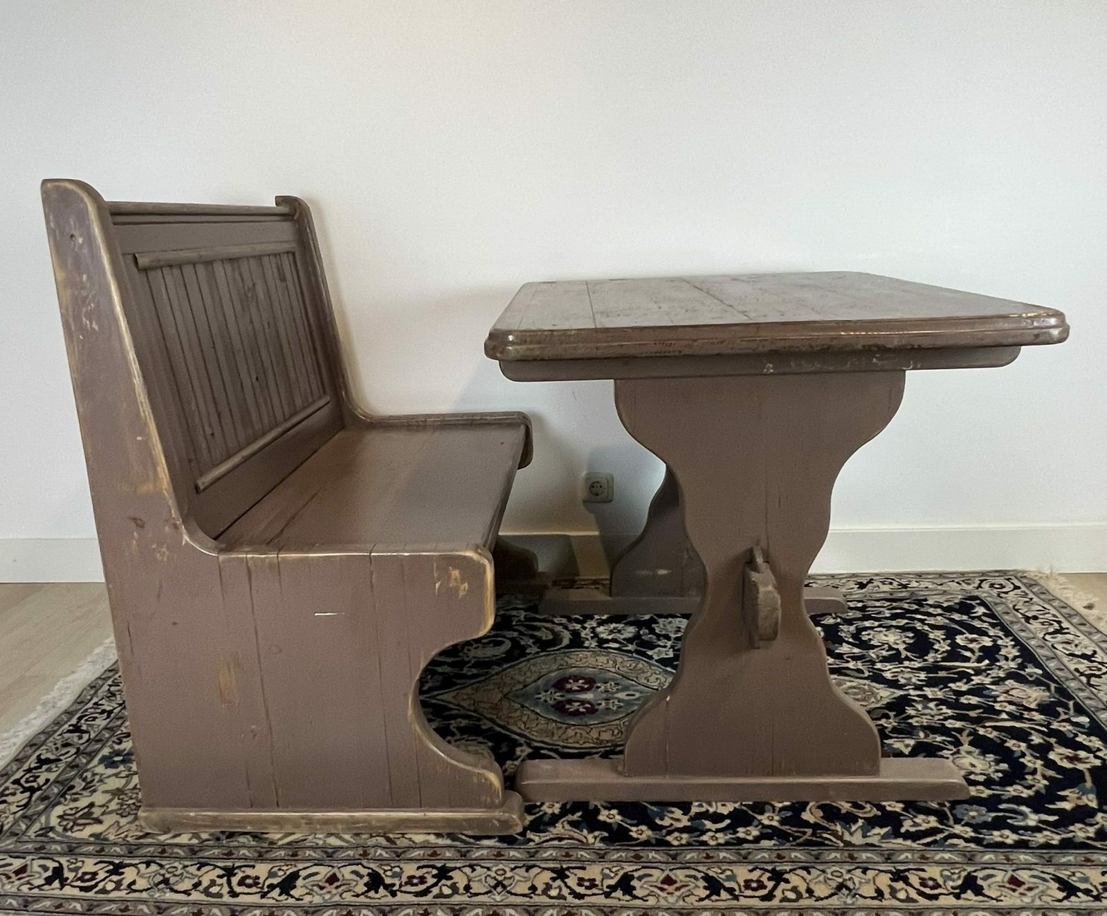 Brocante Set Of Table And Bench, 1960's
