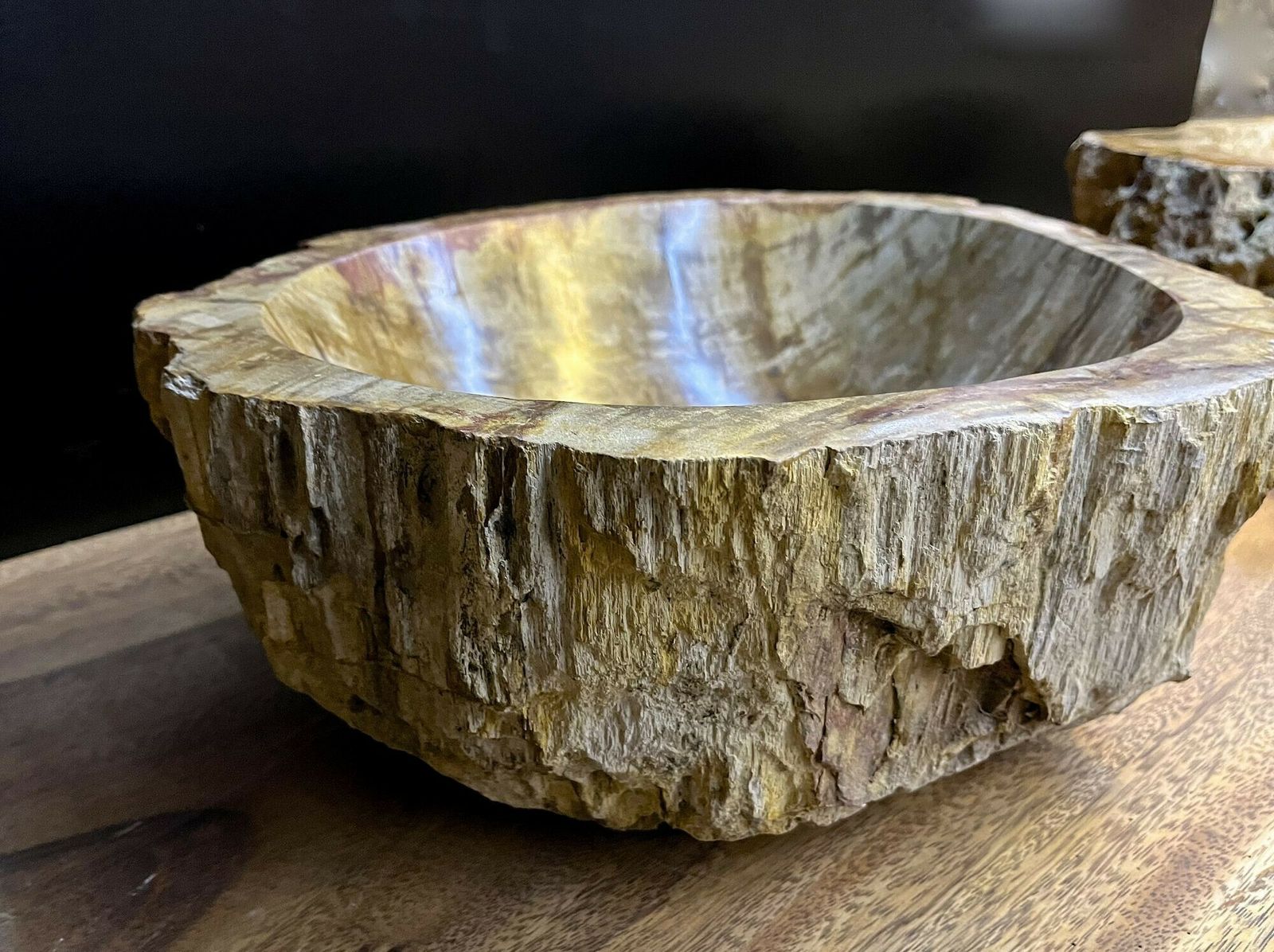Petrified Wood Sink In Beige/ Brown/ Yellow Tones   Polished, Top Quality, Idn photo for sale