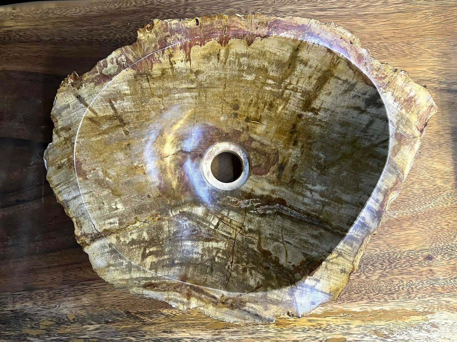 Petrified Wood Sink In Beige/ Brown/ Yellow Tones   Polished, Top Quality, Idn photo 1700.0