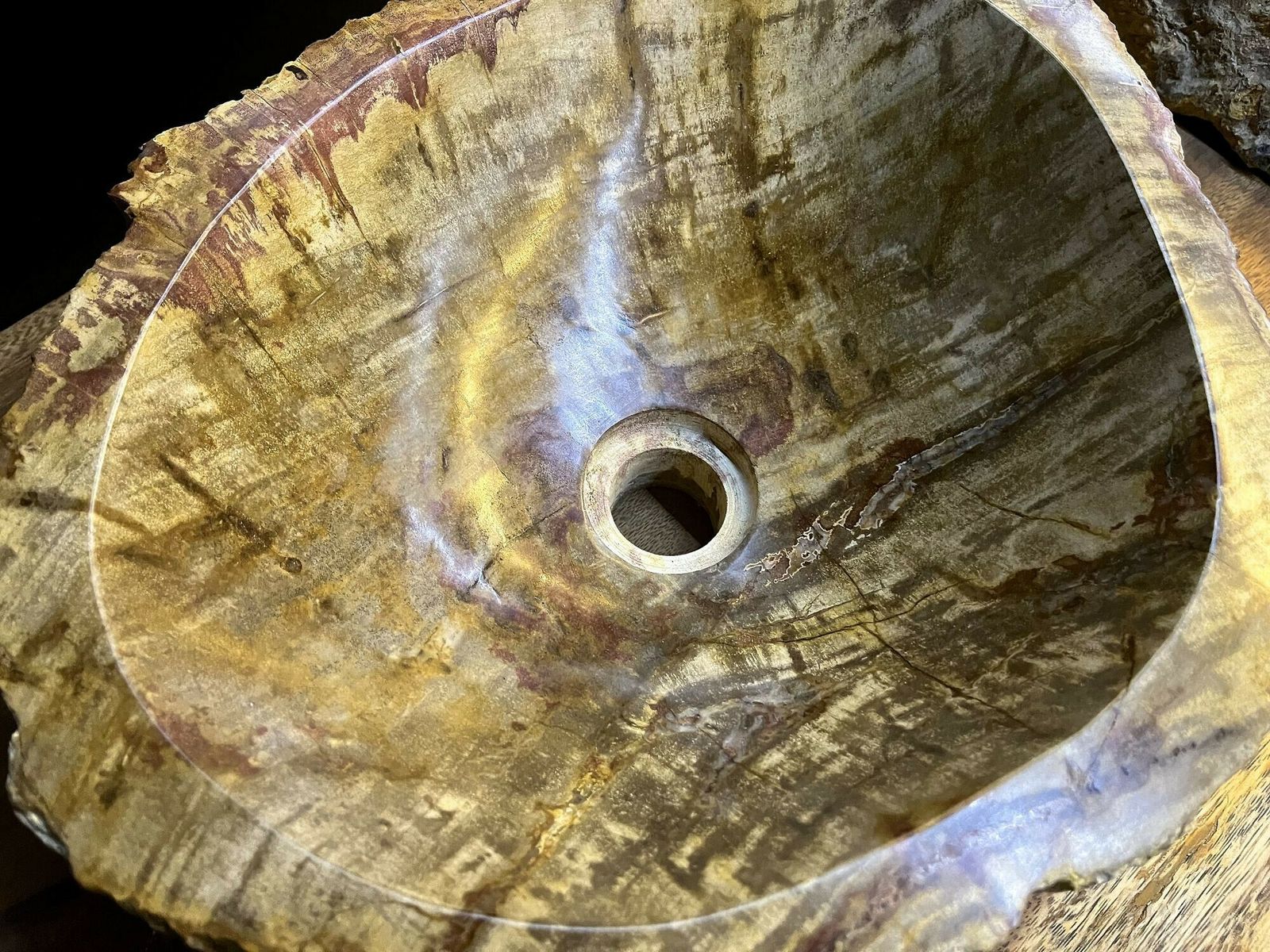 Petrified Wood Sink In Beige/ Brown/ Yellow Tones   Polished, Top Quality, Idn photo vinterior