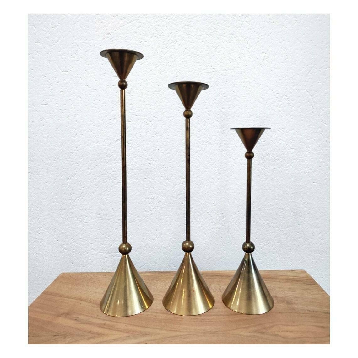 Set Of 3 Bronze Candlestick Holders By Christian De Beaumont / Stilnovo Candle Holders / Vintage Candlestick Holders / Made In France, 1960s photo for sale