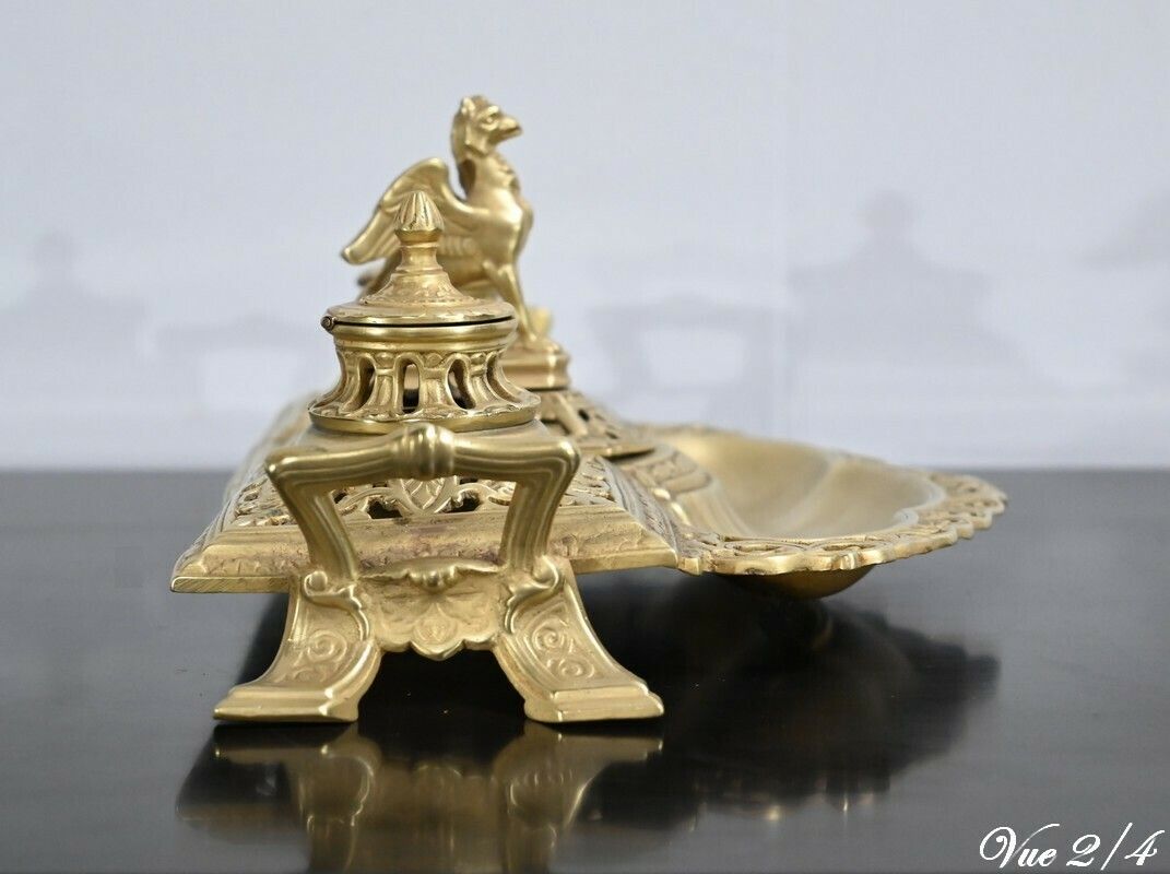 photo vintage Gilt Bronze Inkwell – Late 19th Century