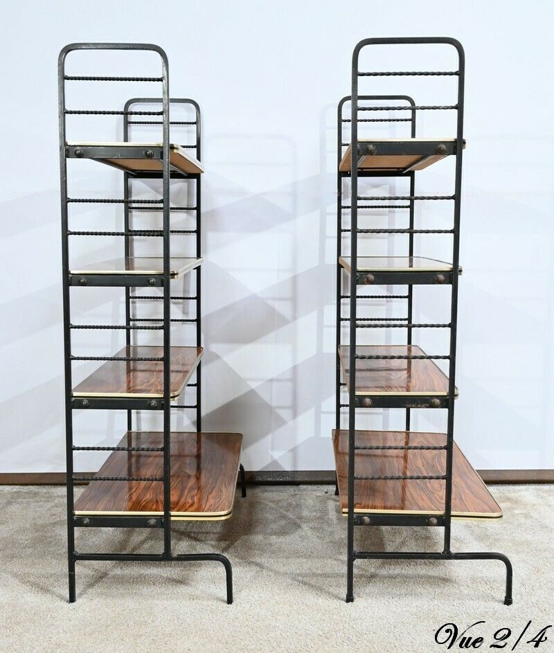 photo vintage Pair Of Metal And Laminate Shelves – 1950