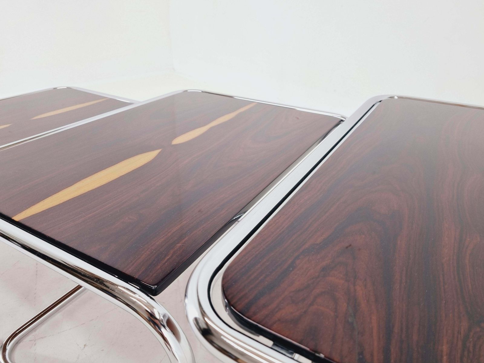 Exclusive Rare Midcentury Nesting Tables, Cocobolo Palisandr And Chrome, 1950s. photo vinterior