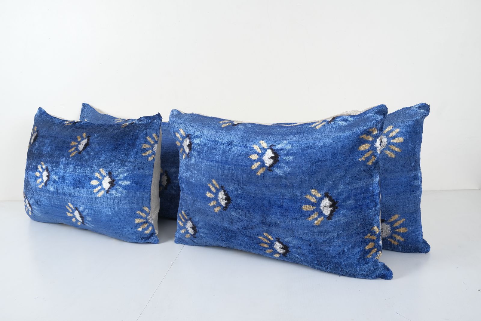 Christmas Gift Blue Lumbar Pillow Cover, Set Of Three Lamb Handmade Design Silk Ikat Bedding Velvet Pillowcase, Pair Bohemian Cushion Cover photo furniture