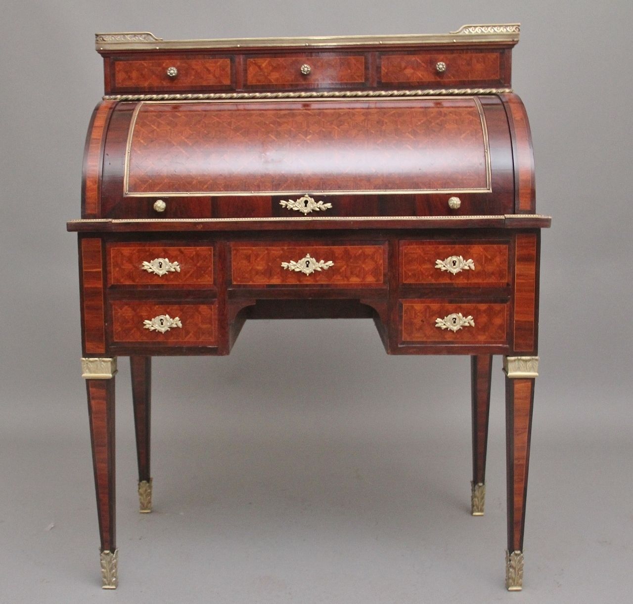 19th Century French Kingwood Cylinder Desk