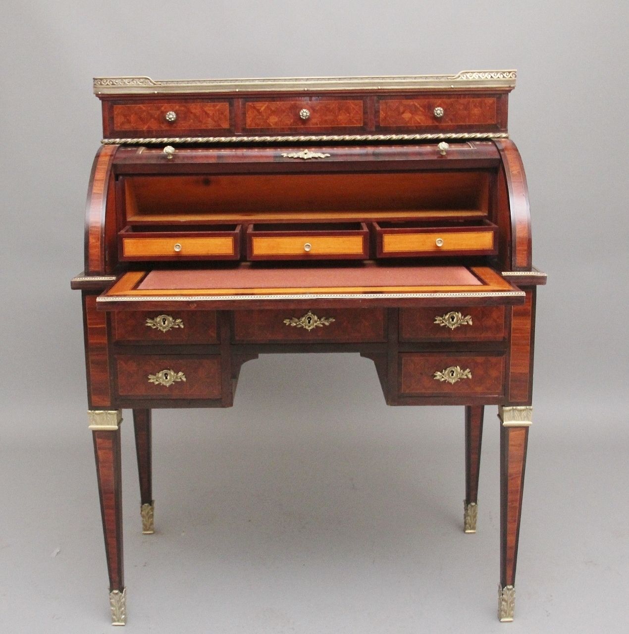 19th Century French Kingwood Cylinder Desk photo for sale