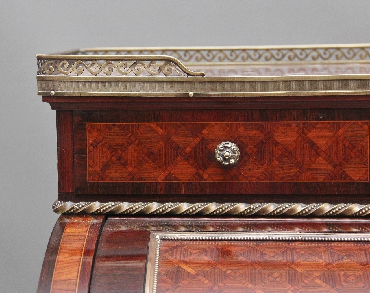 19th Century French Kingwood Cylinder Desk photo vintage