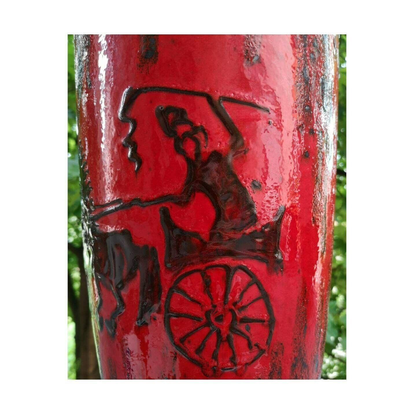 Xxl Mid Century Modern Wedt German Pottery / Scheurich Vase / Fat Lava Ceramic Vase With Motives Of The Chariot Rider / Made In West Germany photo Home Decor