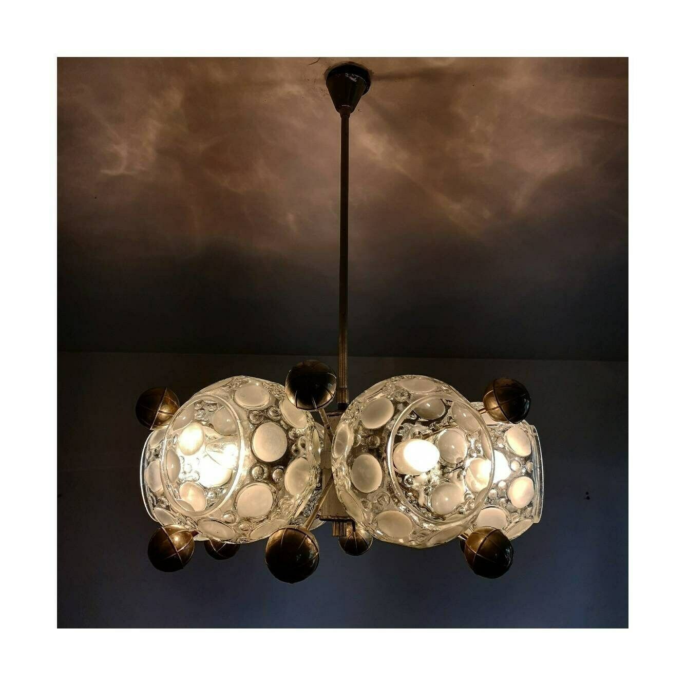 Sputnik Chandelier With 6 Lights In Thick Relief Glass / Space Age Chandelier In Chrome And Glass / Atomic Age Chandelier / Made In Germany photo buy