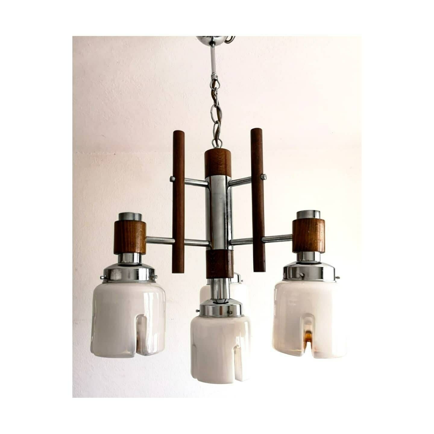 1970s Mazzega Chandelier // Mid Century Modern Chandelier With Murano Cylinder Glass Shades // Made In Italy photo buy