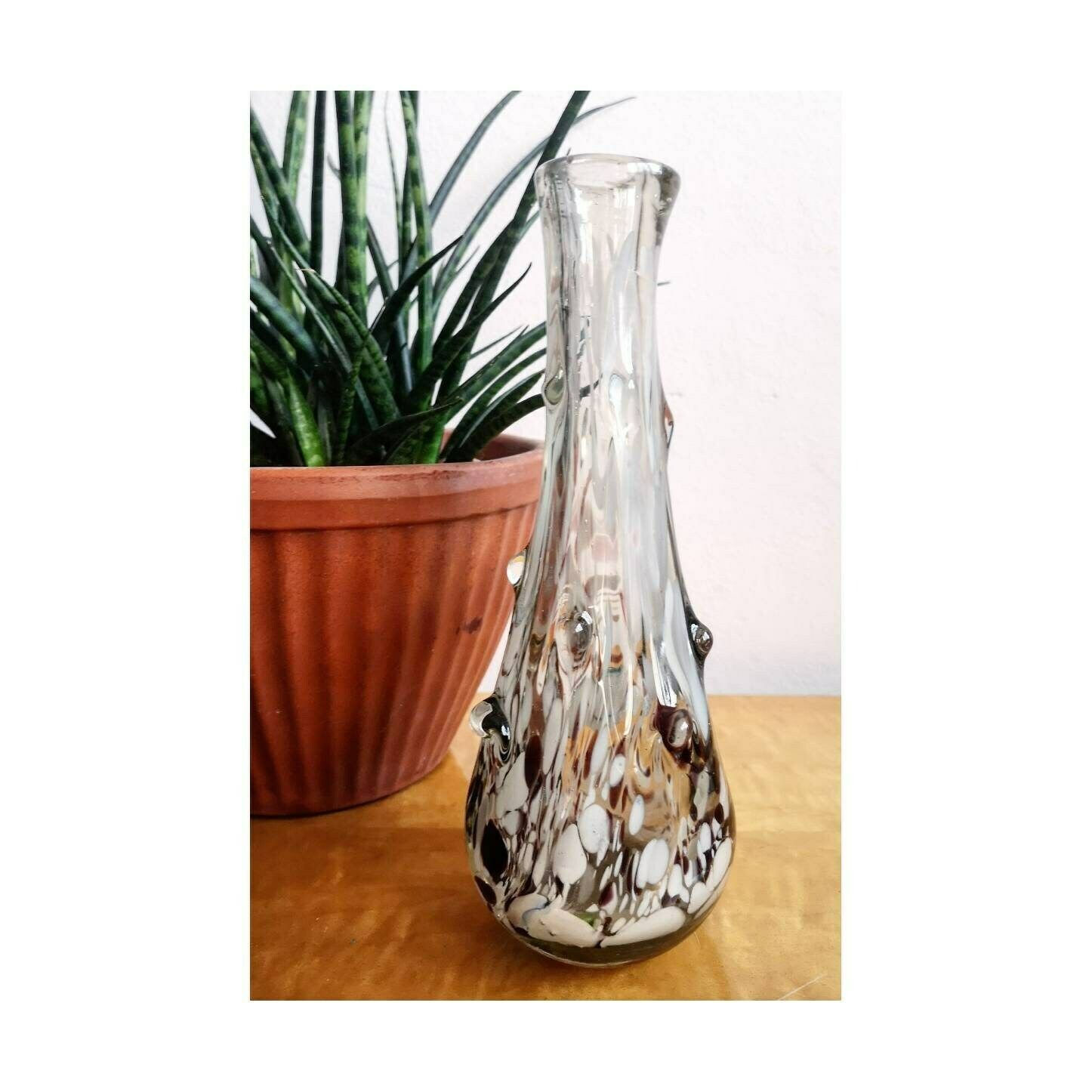 Thick Glass Sculptural Vase // Murano Glass Thick Artistic Vase // Mid Century Modern Fused Colour Vase Made In Yugoslavia photo furniture