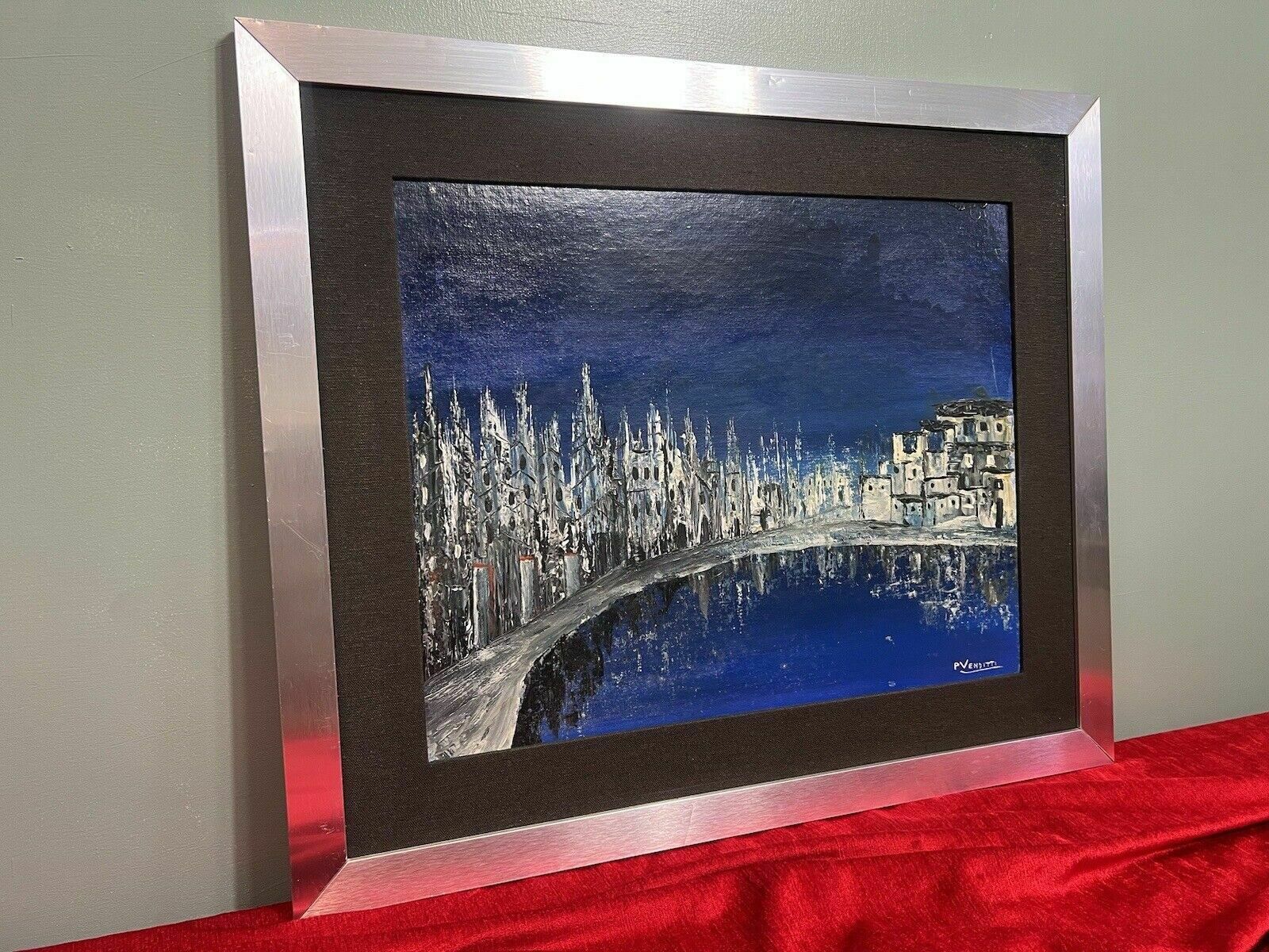 photo for sale Italian Abstract Impressionist Architectural Night Lit View By P Venditti