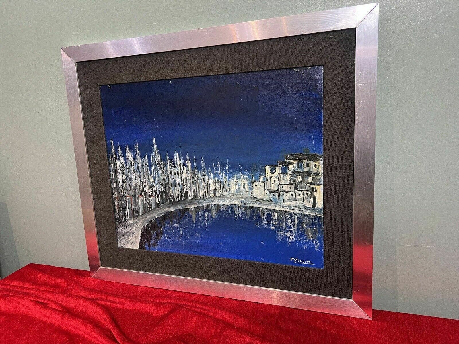350.0 Italian Abstract Impressionist Architectural Night Lit View By P Venditti photo