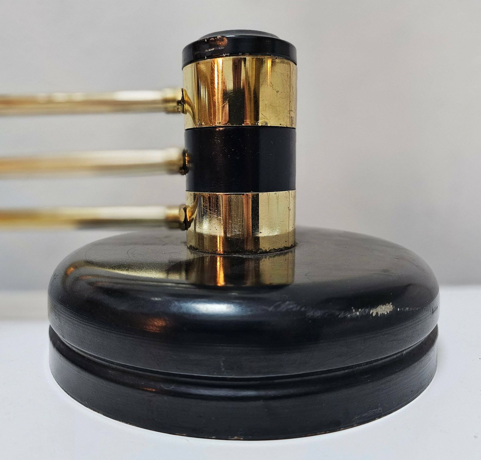 Mid Century Modern 3 Arm Table Lamp In Black And Gold With Texture Glass Ball Shades Made In Yugoslavia In 1960s photo for sale